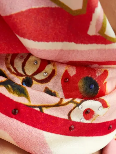 Camilla Patterned Square Silk Scarf In Pink