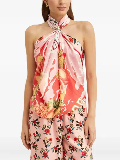 Camilla Patterned Square Silk Scarf In Pink