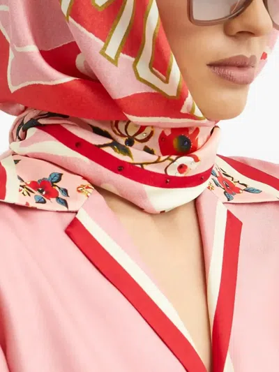 Camilla Patterned Square Silk Scarf In Pink