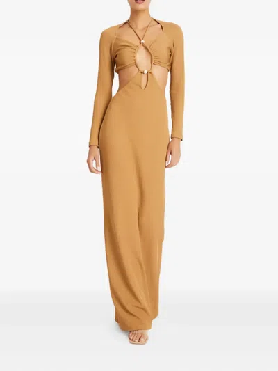 Patbo Embellished Cut-out Maxi Dress In Brown