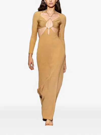 Patbo Embellished Cut-out Maxi Dress In Brown