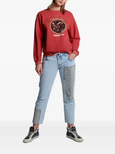 One Teaspoon Patchwork Frayed Jeans In Blue