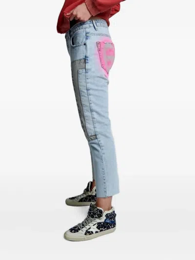 One Teaspoon Patchwork Frayed Jeans In Blue