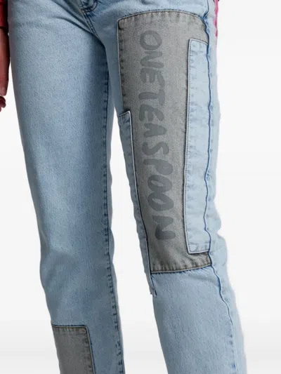 One Teaspoon Patchwork Frayed Jeans In Blue