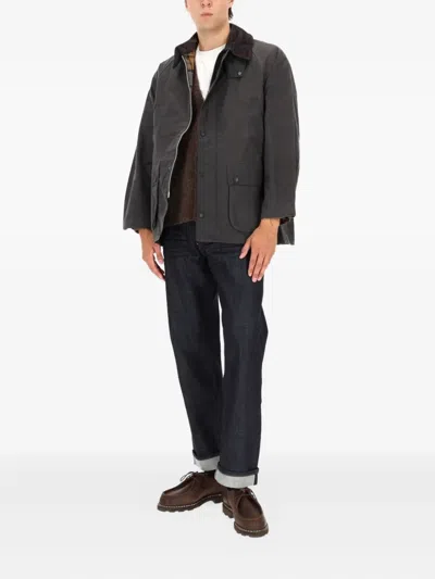 Barbour Relaxed Fit Waxed Jacket With Corduroy Collar In Brown