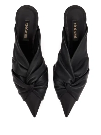 Roberto Cavalli Twisted Mules In Black