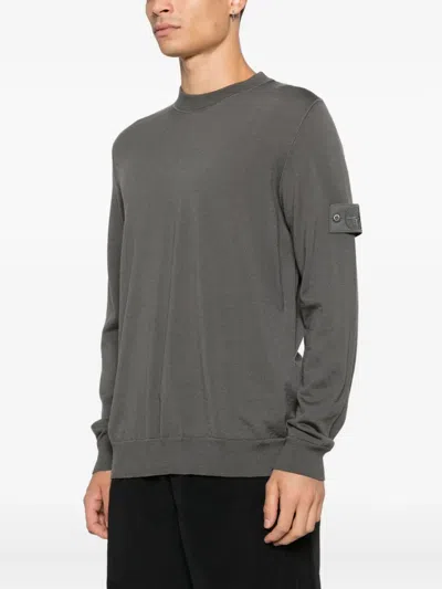 Stone Island Logo-patch Crew-neck Sweater In Gray