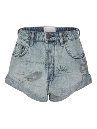 One Teaspoon Bandits Tattoo Denim Shorts In Blue