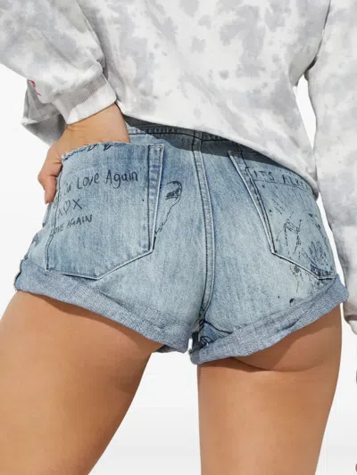 One Teaspoon Bandits Tattoo Denim Shorts In Blue
