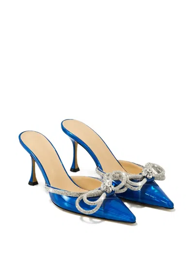 Mach&mach Pointed Crystal-bow Mules In Blue