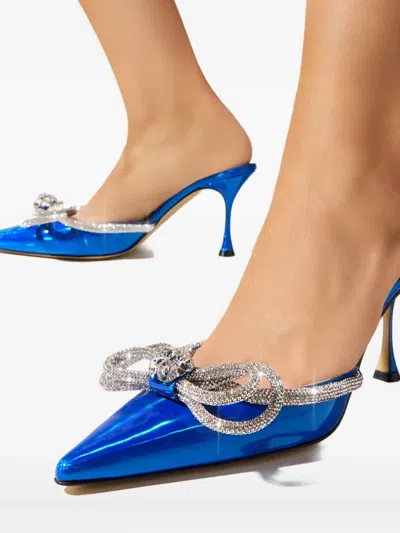 Mach&mach Pointed Crystal-bow Mules In Blue