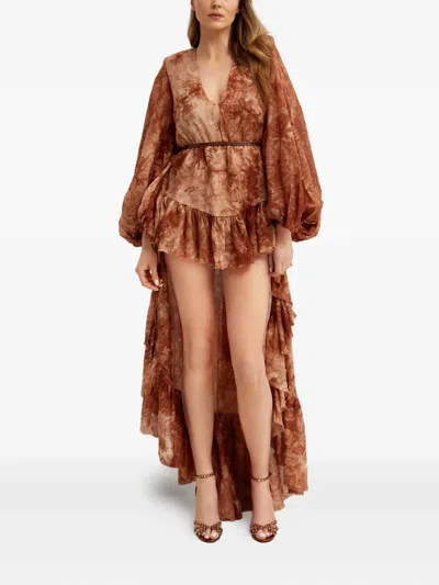 Bronx And Banco Caleta Tie-dye Ruffled Dress In Brown