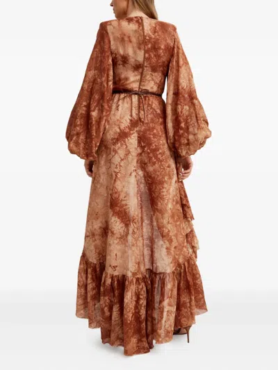Bronx And Banco Caleta Tie-dye Ruffled Dress In Brown