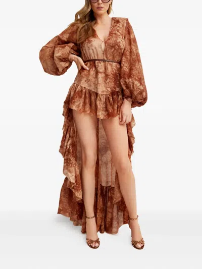 Bronx And Banco Caleta Tie-dye Ruffled Dress In Brown