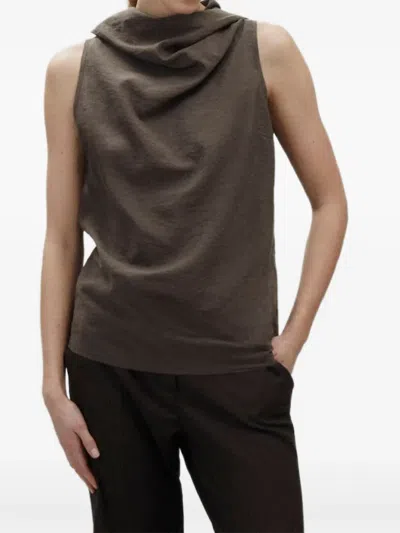 Alysi Cowl-neck Hooded Top In Brown