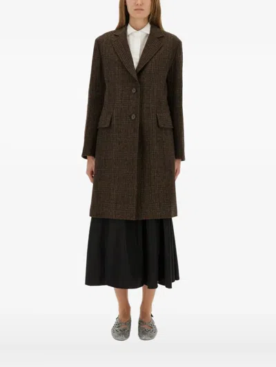 Aspesi Longline Coat With Notched Lapels And Pockets In Brown