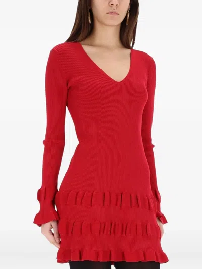 Moschino Jeans Mini Dress With Ruffles In Red