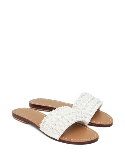 Mystique Embellished-upper Flat Sandals In White