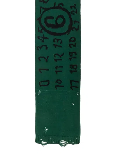 Mm6 Maison Margiela Wool Scarf Numeric Pattern In Green