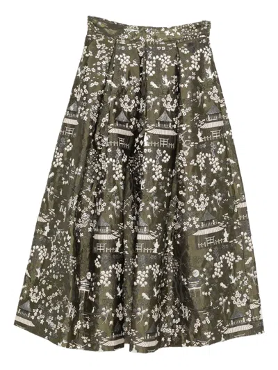 Lunatica Milano Floral Print Skirt In Green
