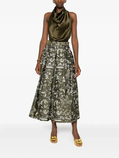 Lunatica Milano Floral Print Skirt In Green