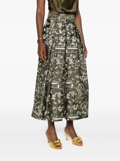 Lunatica Milano Floral Print Skirt In Green