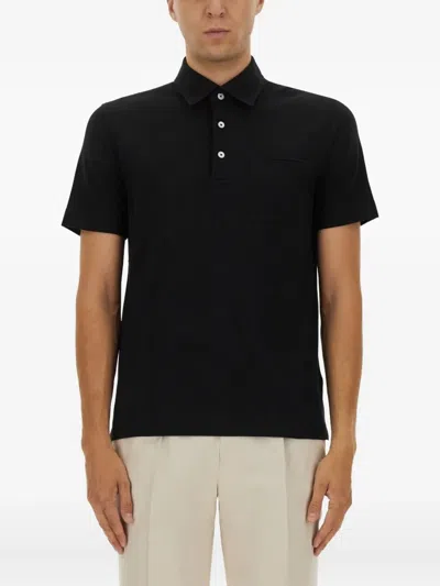 Zegna Cotton Polo Shirt With Pocket In Black