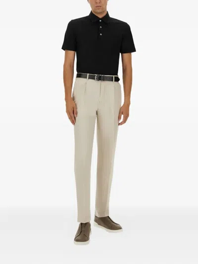 Zegna Cotton Polo Shirt With Pocket In Black