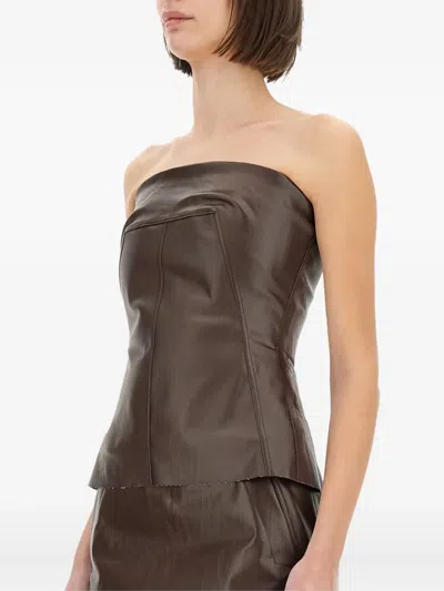 Rick Owens Brown Solid Strapless Top In Brown