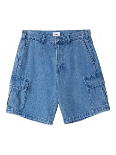 Obey Bigwig Baggy Denim Cargo Short In Blue