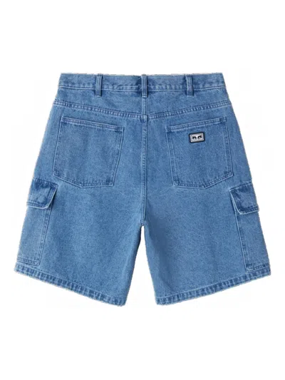 Obey Bigwig Baggy Denim Cargo Short In Blue