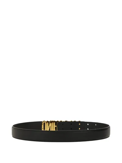 Moschino Adjustable Logo Embossed Belt With Multiple Holes In Black