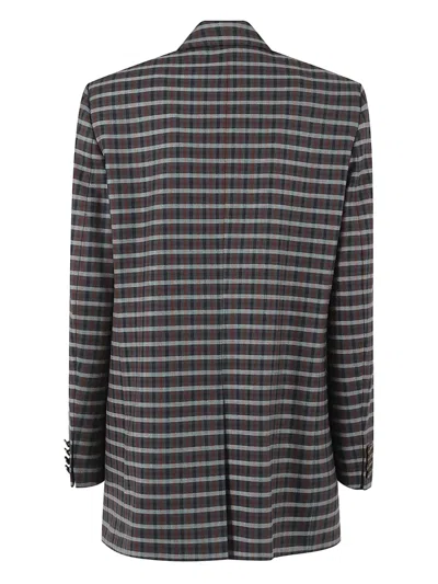 Etro Checkered Jacket With Notched Lapels And Pockets In Gray