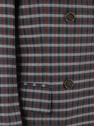 Etro Checkered Jacket With Notched Lapels And Pockets In Gray
