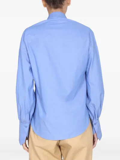 Jejia Gathered-cuff Cotton Shirt In Blue