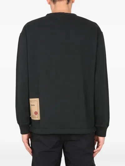 Ten C Crew Neck Cotton Sweatshirt With Front Pocket In Black