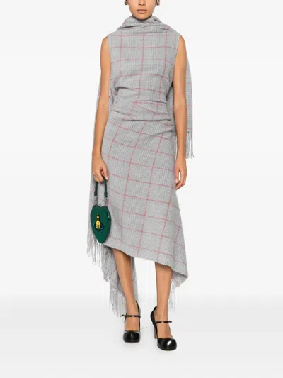 Jean Paul Gaultier Fringed Plaid Dress In Gray