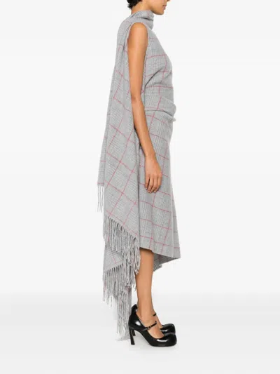 Jean Paul Gaultier Fringed Plaid Dress In Gray