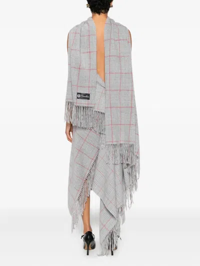 Jean Paul Gaultier Fringed Plaid Dress In Gray