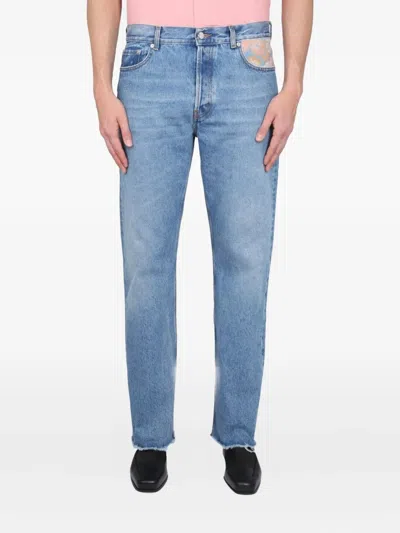 花卉拼接牛仔裤