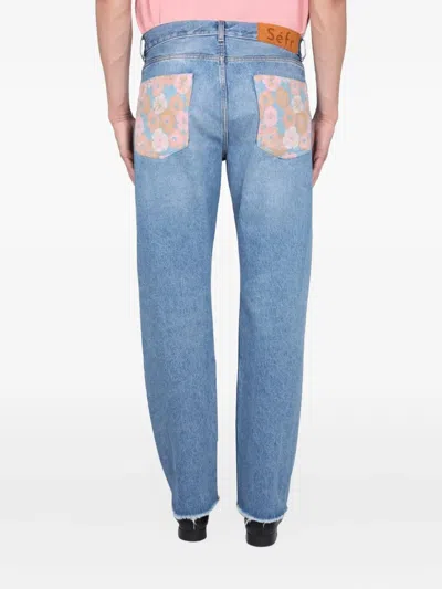 花卉拼接牛仔裤