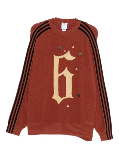 Song For The Mute Adi006 Stripe Button Sweater In Brown