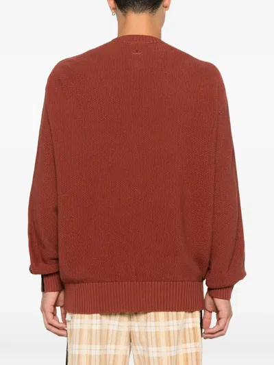 Song For The Mute Adi006 Stripe Button Sweater In Brown