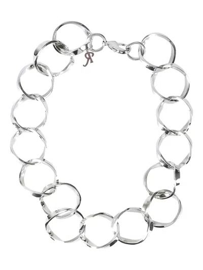 Raf Simons Linked Rings Chain Collar Necklace In Silver