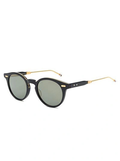 Shop Thom Browne Eyewear Navy, Dark Grey & 18k Gold Sunglasses - Black