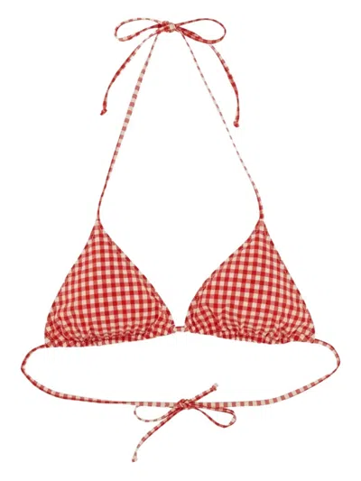 Mc2 Saint Barth Gingham-print Bikini Bottom In Red
