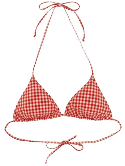Mc2 Saint Barth Gingham-print Bikini Bottom In Red