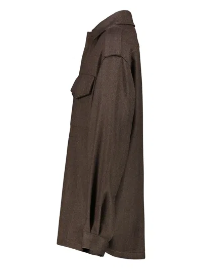 Drhope Flap-pockets Epaulettes Shirt Jacket In Brown