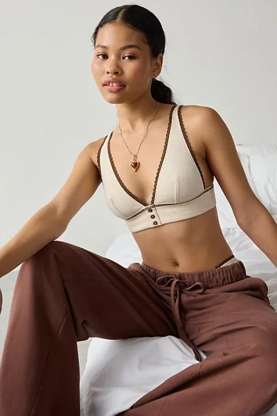 Out From Under Josie Waffle Knit Henley Plunge Bralette In Ivory, Women's At Urban Outfitters In White