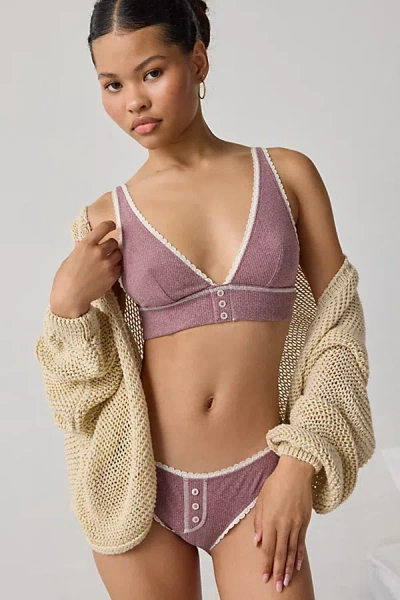 Out From Under Josie Waffle Knit Henley Plunge Bralette In Maroon, Women's At Urban Outfitters In Purple